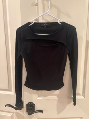 Lulu's Black Long-Sleeve Cutout Ribbed Sweater Top Size S